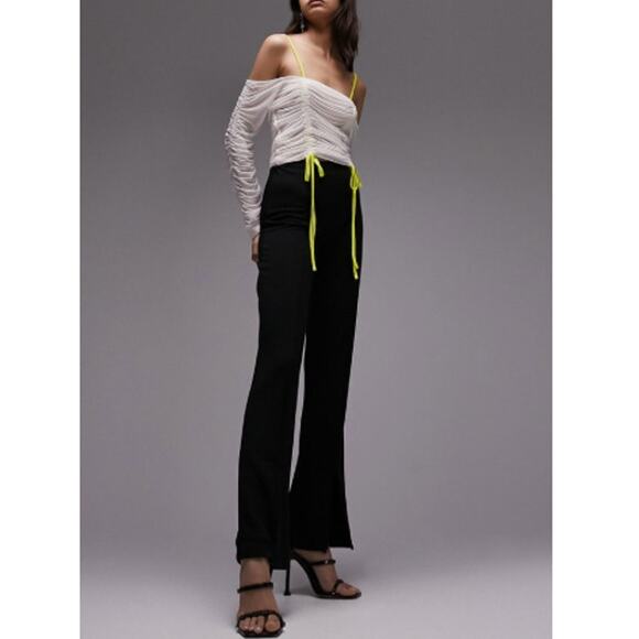 New TOPSHOP NORDSTROM Women's Cream Ruched Mesh Long Sleeve Top Size 4-6 - Picture 8 of 8